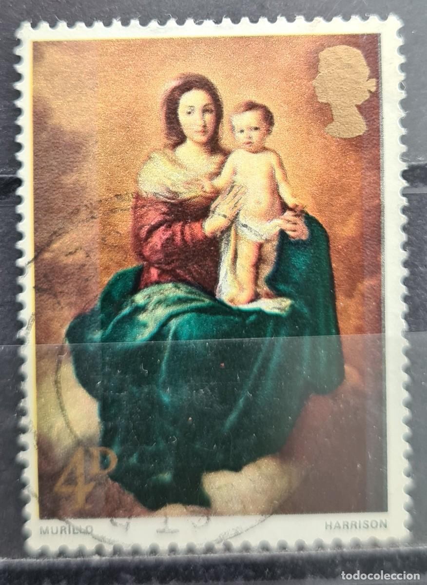 Sellos: Sello usado de Gran Breta&ntilde;a 1967. Navidad: La Virgen con Ni&ntilde;o, de Murillo