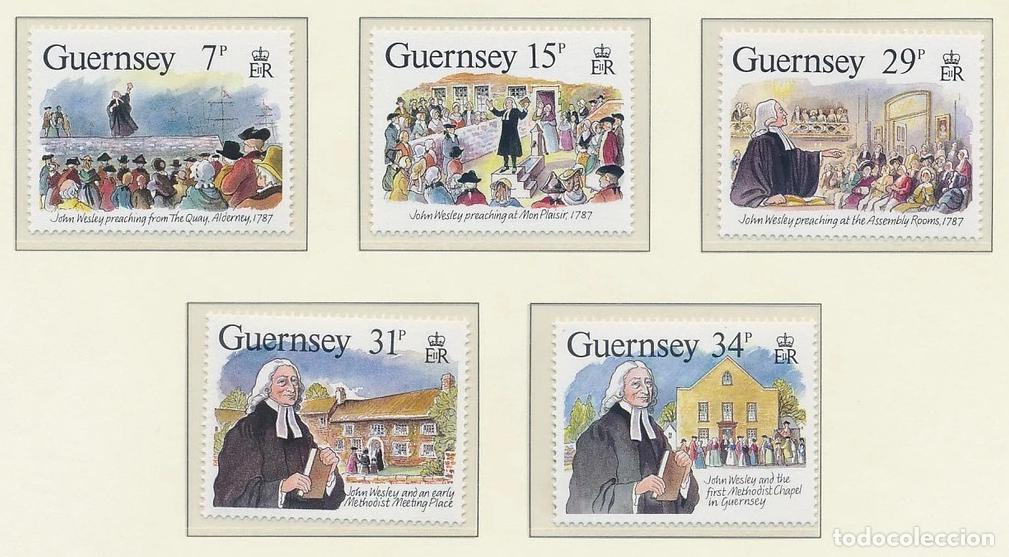 Sellos: Guernesey 1987 Ivert 407/11 *** Bicentenario Visita a la Isla de John Wesley - Predicador Metodista