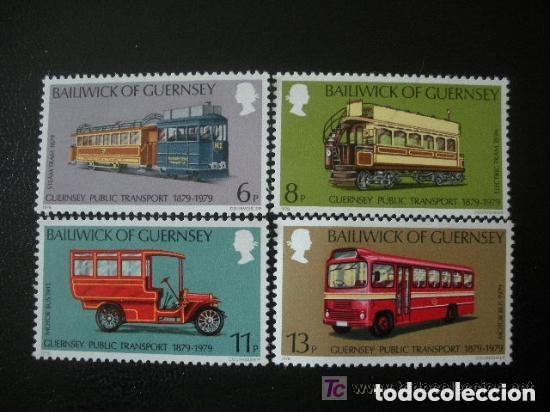 Sellos: Guernesey 1979 Ivert 186/9 *** Centenario de los Transportes P&uacute;blicos - Tranv&iacute;as y Autobuses