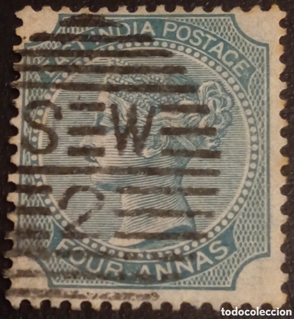 Sellos: India Brit&aacute;nica 1866 - 4 Annas Verde - Reina Victoria (SG 69 / Scott 26)
