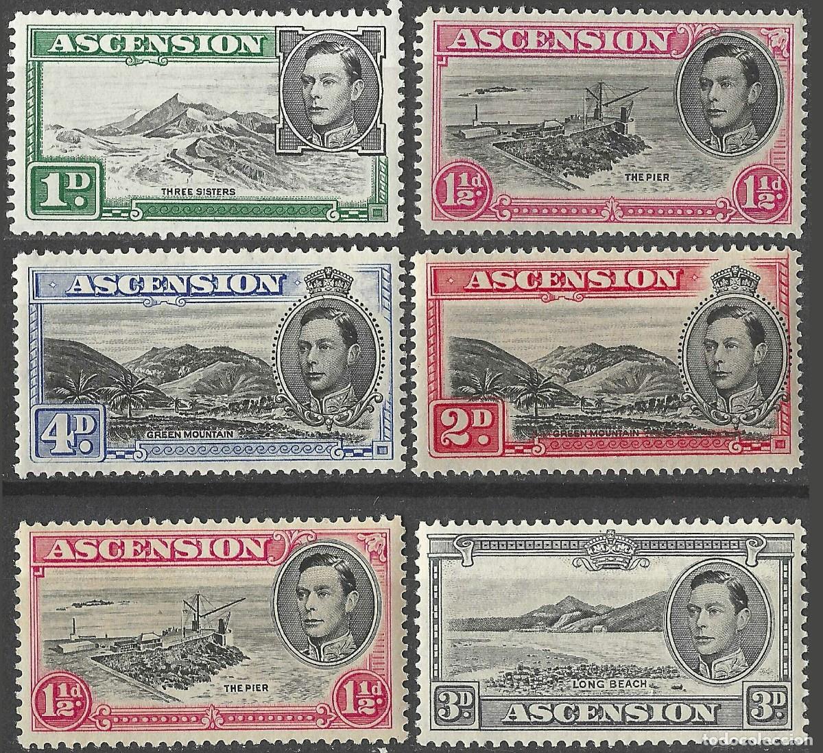 Sellos: ASCENSION/1938-53/MNH/SC#41D, 42Cd, 42C, 43C, 44A, 44Bd/ REY JORGE V / KGV / PAISAJE/ SET PARCIAL
