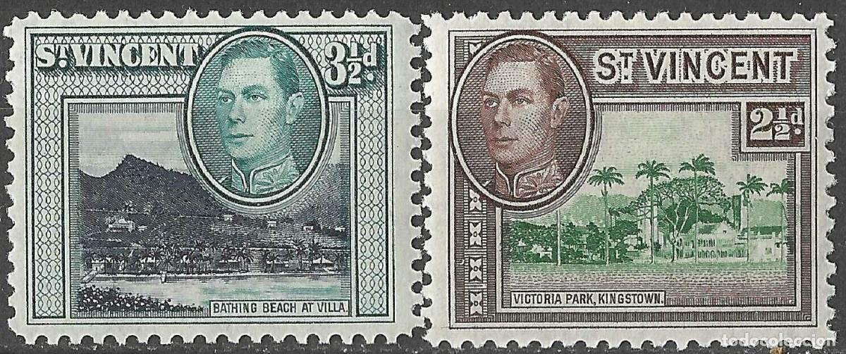 Sellos: ST. VINCENT/1938-47/MH/SC#145A-146A/ REY JORGE VI / KGVI / PAISAJES/ SET PARCIAL