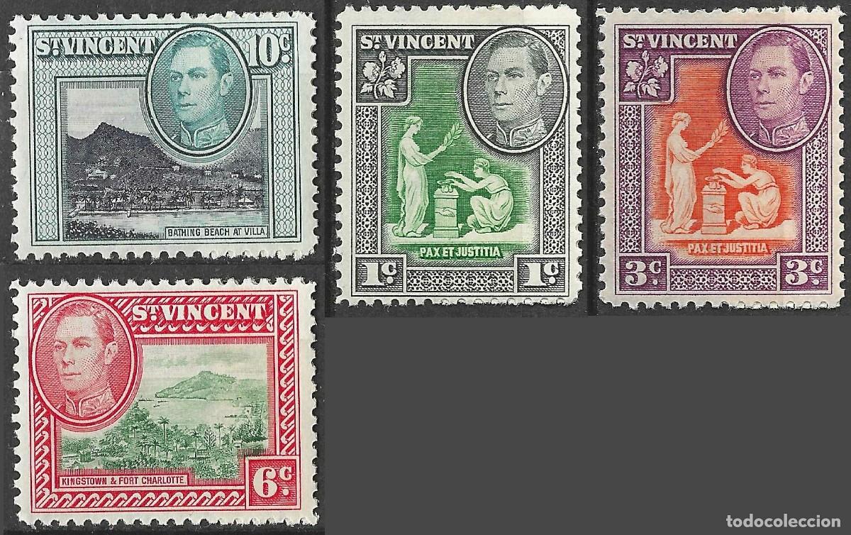 Sellos: ST. VINCENT/1952/MH/SC#180-1, 183-4/ REY JORGE VI / KGVI / PAISAJES/ FALTA 4c