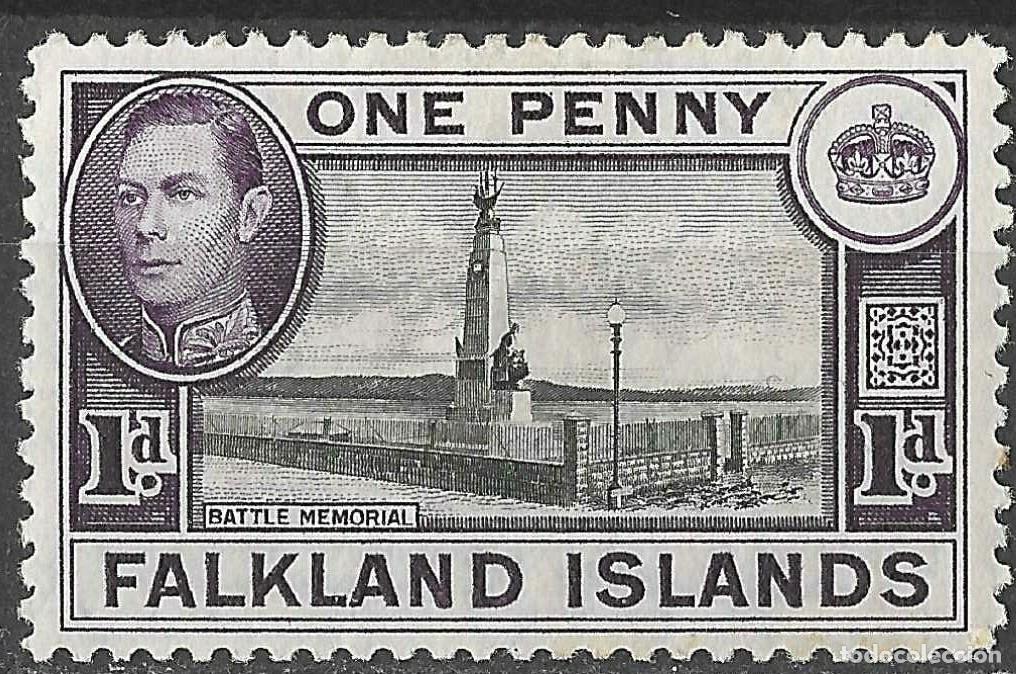 Sellos: FALKLAND ISLANDS/1938-46/MH/SC#85B/ REY JORGE VI / KGVI / PAISAJE/1p VIOLETA OSC & NEGRO