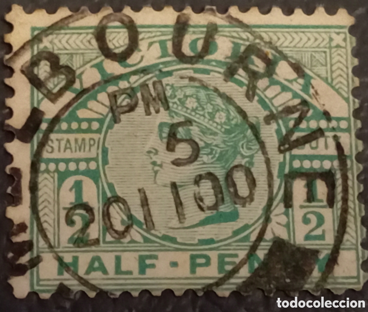 Sellos: Reino Unido 1900 - Reina Victoria &frac12;d Verde - Cat. SG 213 - Matasellos Bournemouth&rdquo;