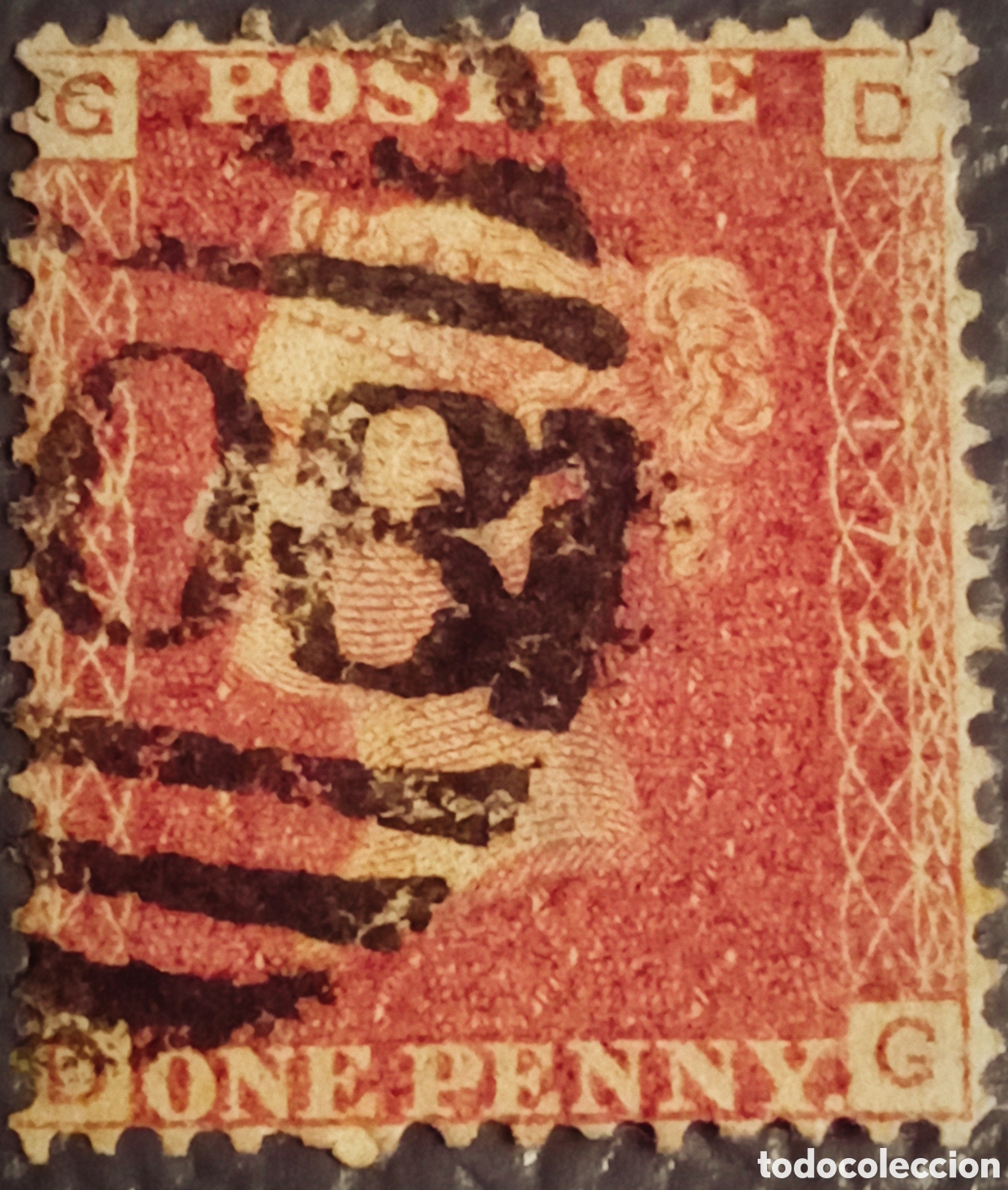 Sellos: 1841 Gran Breta&ntilde;a Penny Red (SG 7) - Plancha 2 (Black Plate) - Letras DG/GD Alto Valor