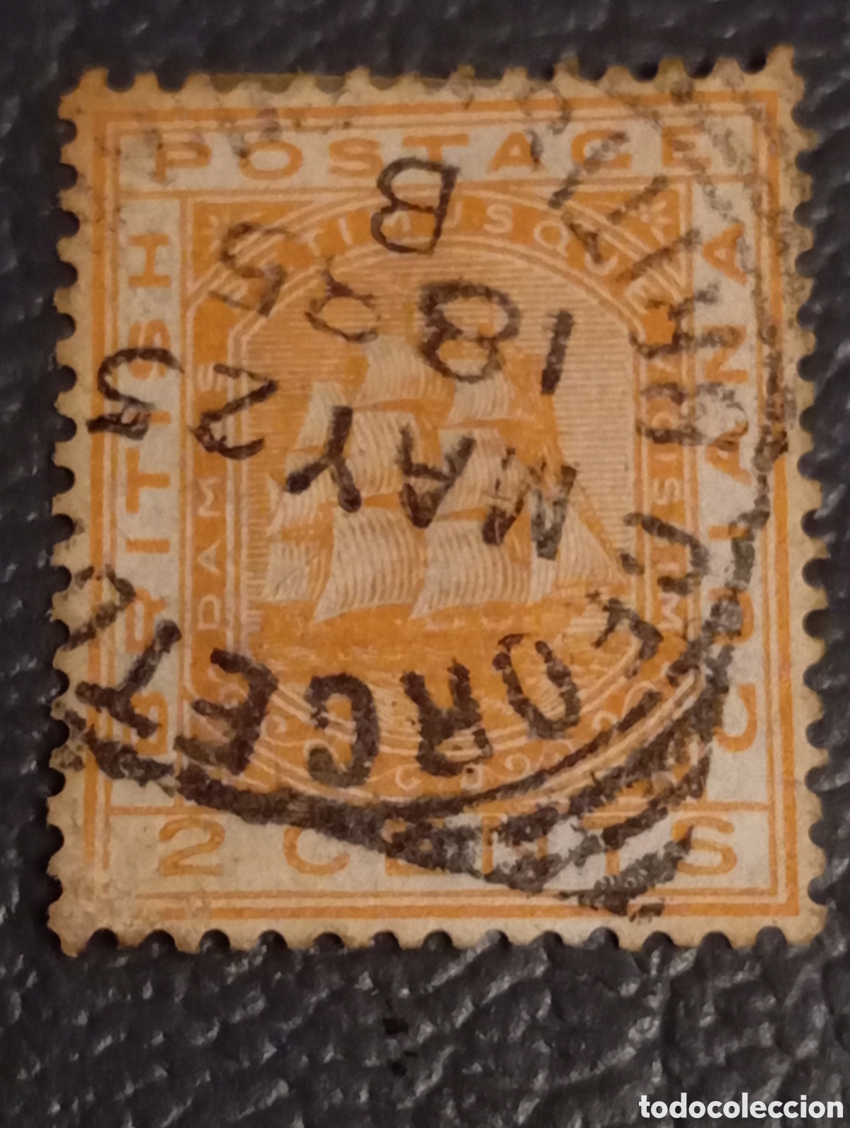 Sellos: Sello Guayana Brit&aacute;nica 1882 - Scott #108 (2c Naranja) Usado - Matasello Georgetown 1885