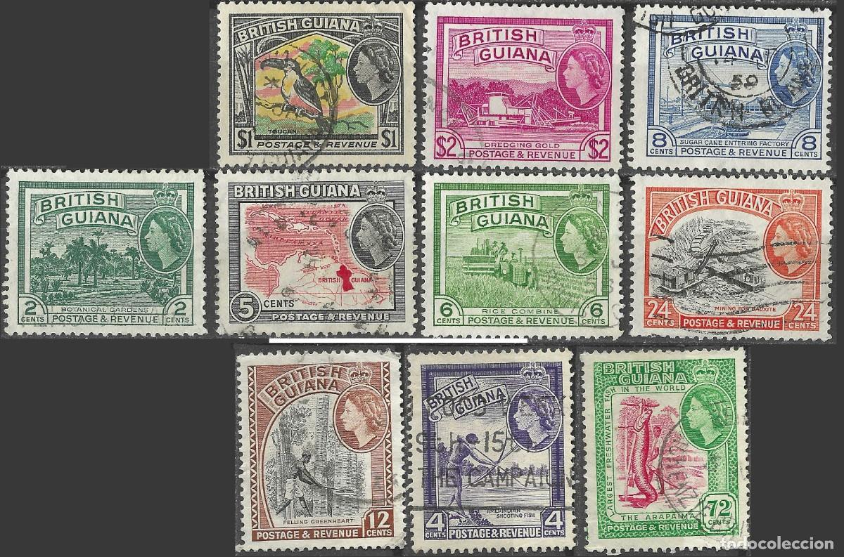 Sellos: BRITISH GUIANA/1954/USED/SC#255, 257, 260-1/REINA ELIZABETH II / QEII / PAISAJE/ SET ICOMPLETO