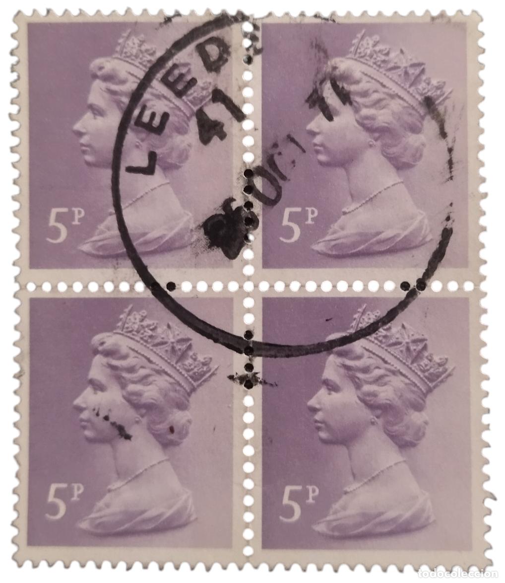 Sellos: GRAN BRETA&Ntilde;A 1971 Isabel II - Mach&iacute;n. BLOQUE DE 4 USADO.