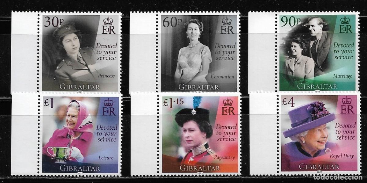 Sellos: GIBRALTAR 2021, 95 CUMPLEA&Ntilde;OS REINA ISABEL II. MNH.