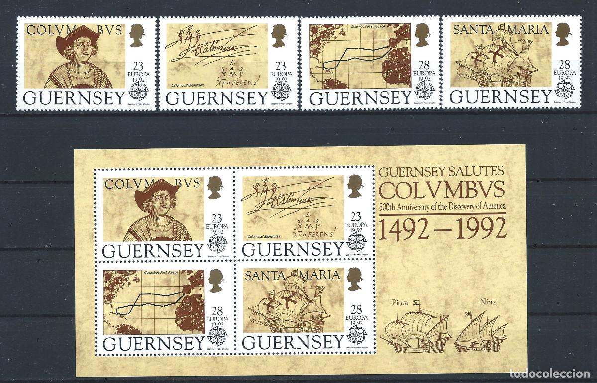 Sellos: Guernesey N&deg;560/63 + Bloc 15** (MNH) 1992 - Europa &rdquo;Christophe Colomb&rdquo;