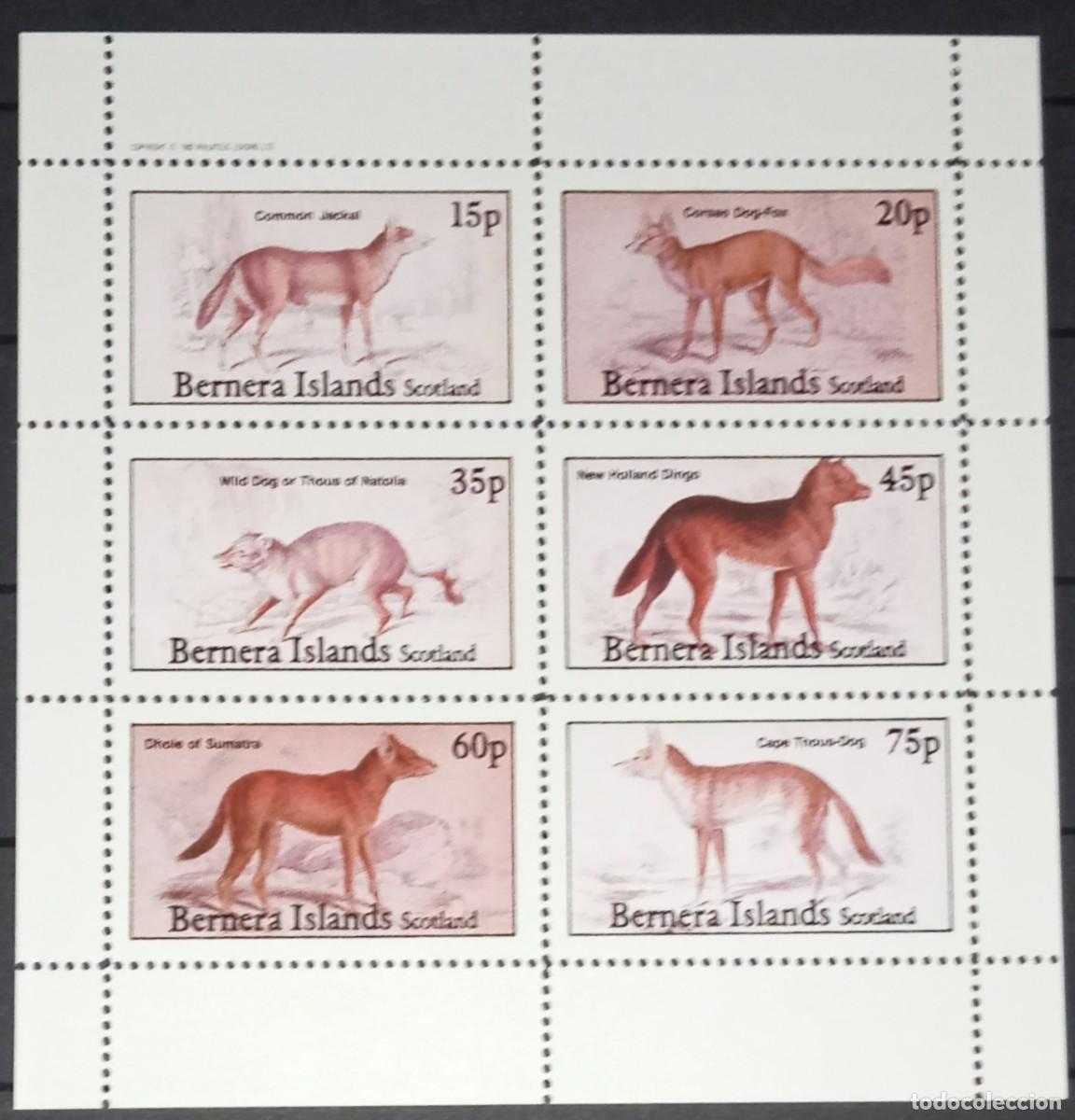 Sellos: GB LOCAL BERNERA 1982 SHEET MNH FAUNA PERROS SALVAJES WILD DOGS CHACALES ZORROS DINGOS WILDLIFE