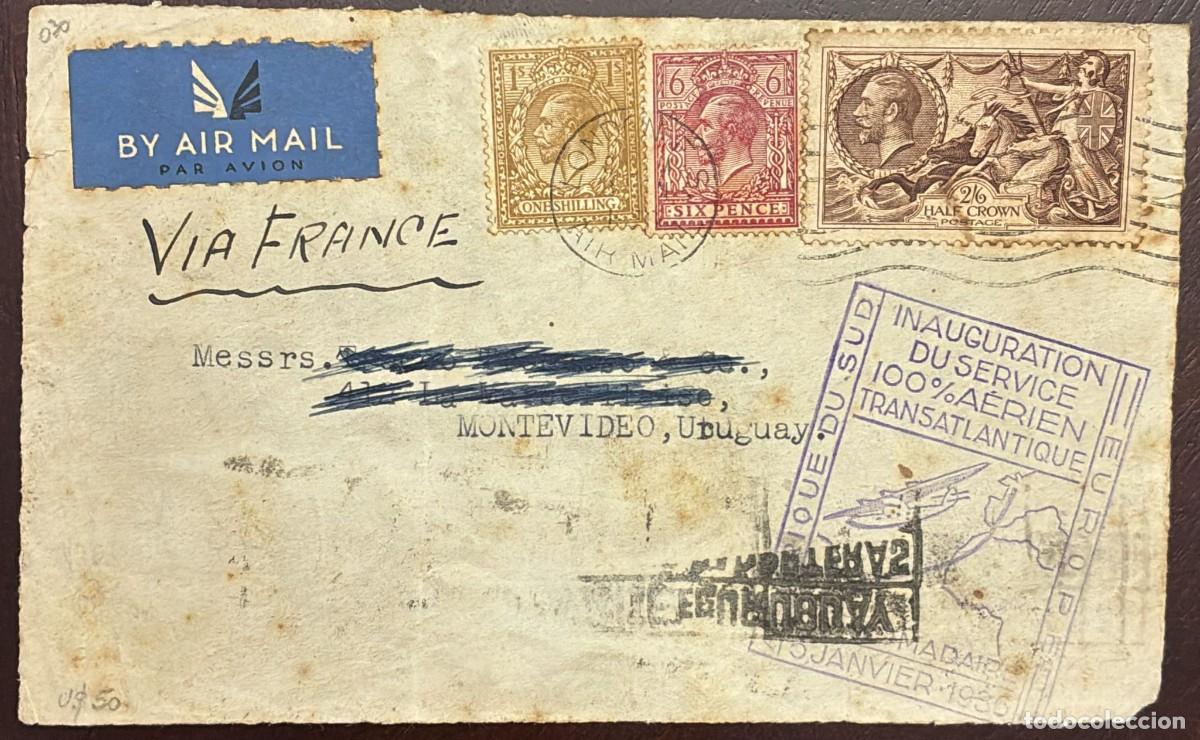 Sellos: O) GREAT BRITAIN, SEA HORSE, KING GEORGE V, INAUGURATION AIR TRANSATLANTIC SERVICE ON THE EUROPE, S