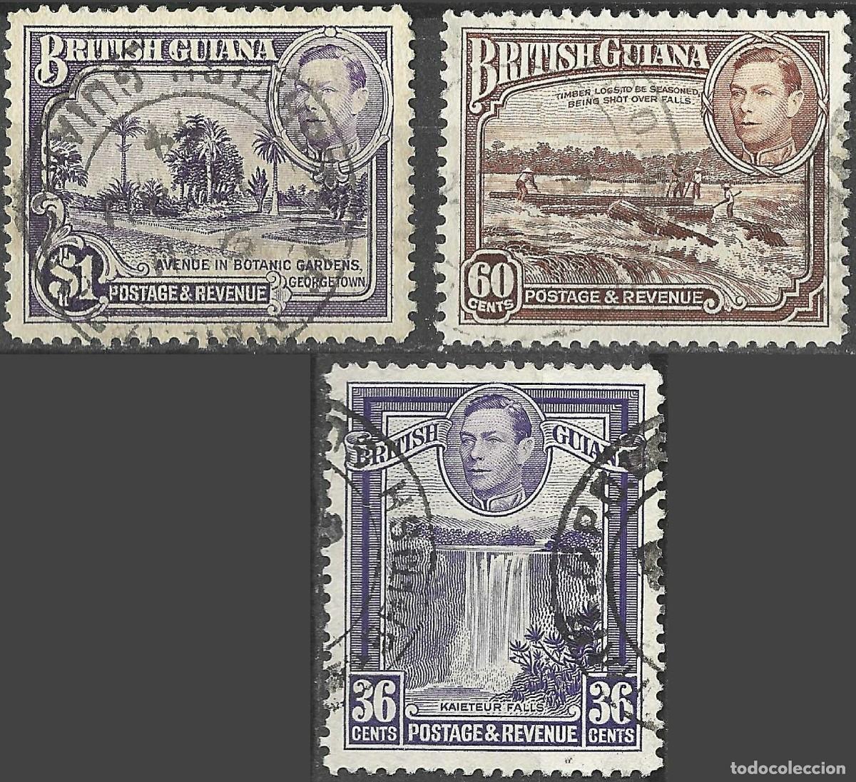 Sellos: BRITISH GUIANA/1938-54/USED/SC#235.237, 239/ REY JORGE VI / KGVI / SET ICOMPLETO