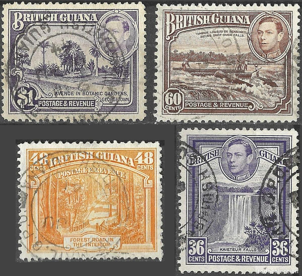 Sellos: BRITISH GUIANA/1938-54/USED/SC#235-7, 239/ REY JORGE VI / KGVI / SET ICOMPLETO