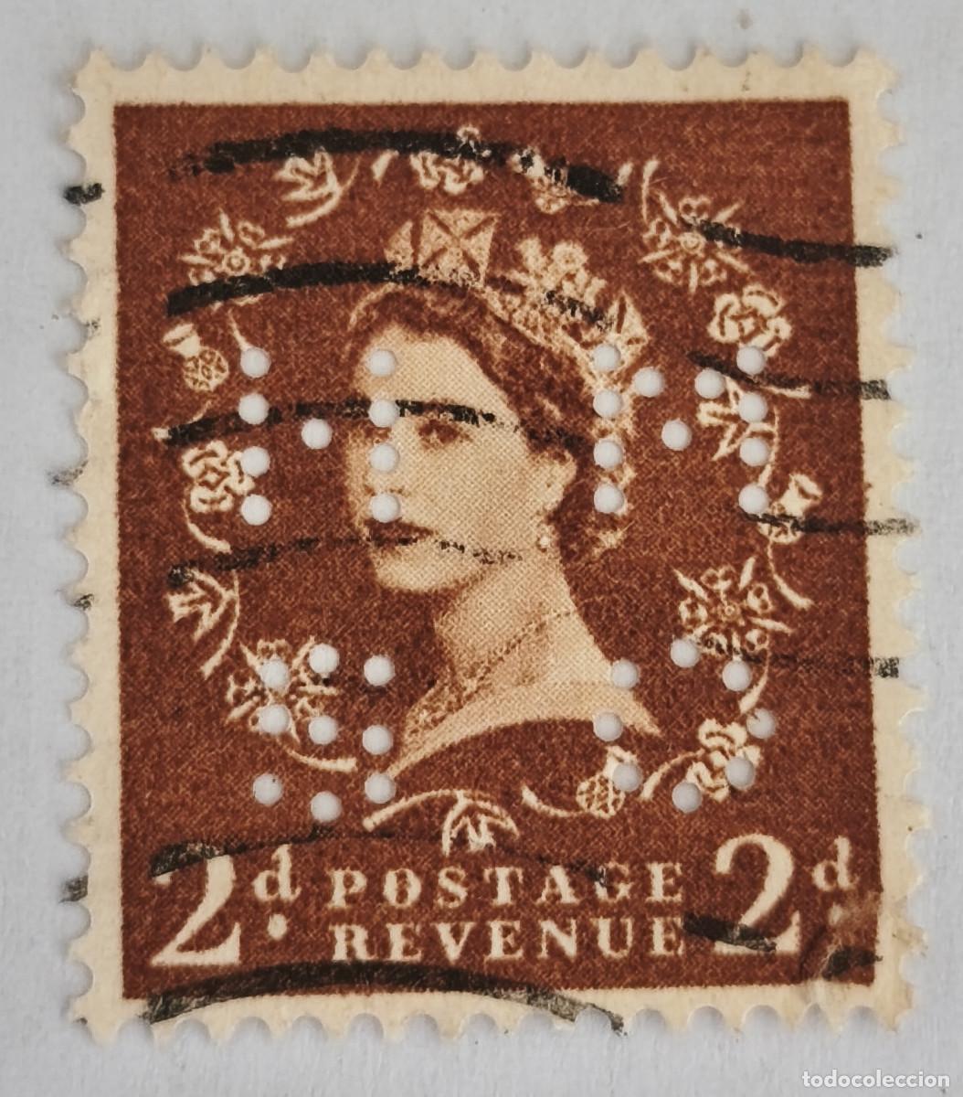 Sellos: USADO - GB - Queen Elizabeth II 2 d - PERFORADO ( MMOB ) - Yvert et Tellier GB 265a