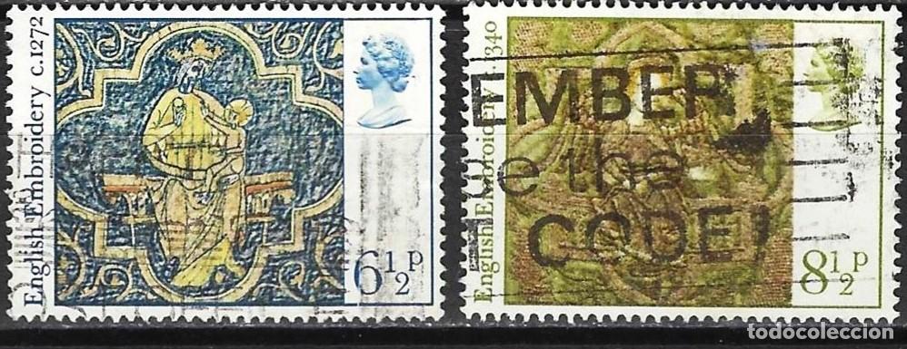 Sellos: Gran Breta&ntilde;a 1976 - Mi 723 y 724 - YT 813 y 814 - Navidad : Tapices