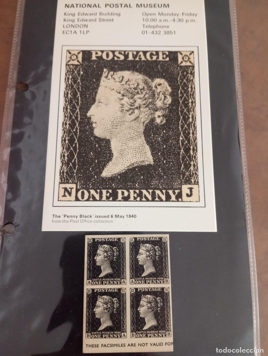 Sellos: INGLATERRA, MONTAJE DEL 1 PENNY NEGRO, POSTAL CONMEMORATIVA Y BLOQUE DE 4. REPRODUCCI&Oacute;N