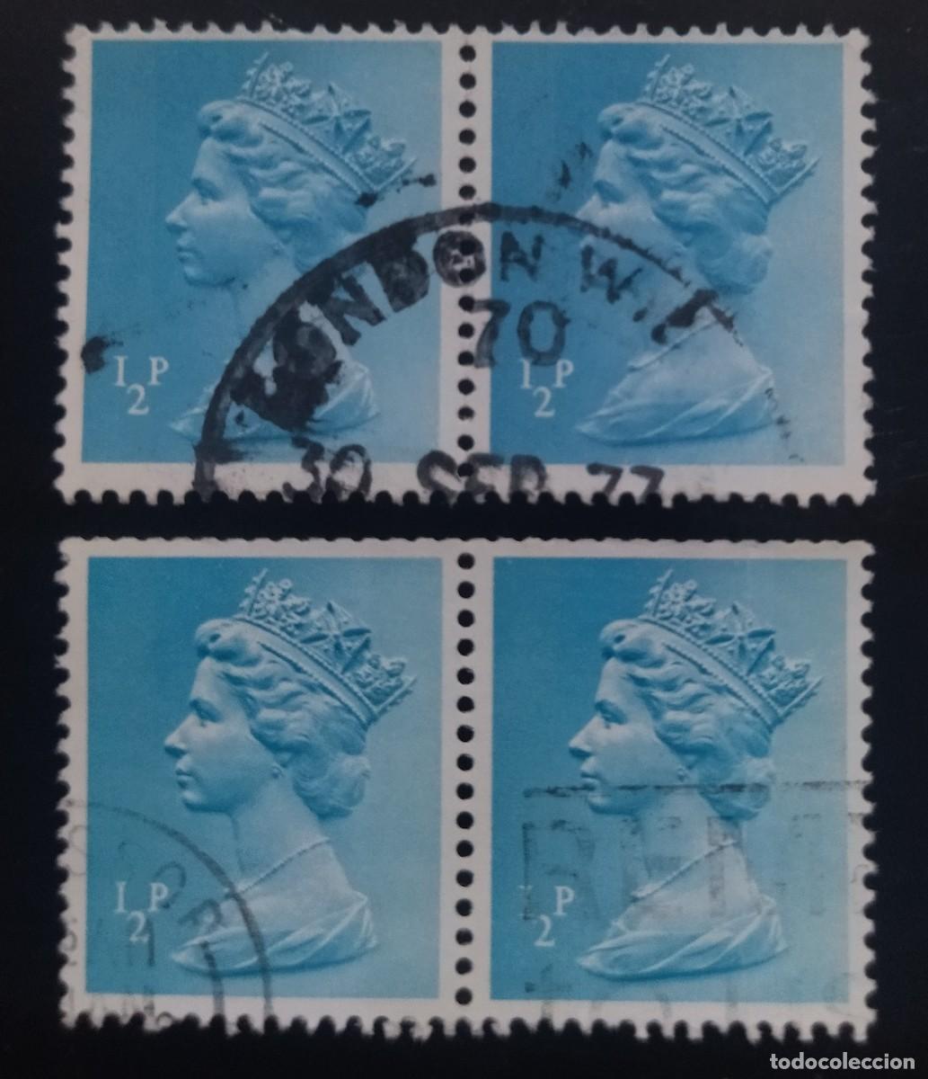 Sellos: GRAN BRETA&Ntilde;A 1971 Isabel II. 1 &frac12; P Variantes en pareja - Mach&iacute;n. USADO.
