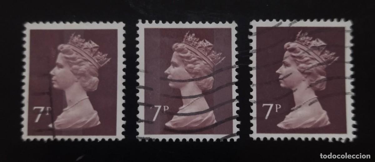 Sellos: GRAN BRETA&Ntilde;A Isabel II. 7 P Variantes - Mach&iacute;n. USADO.