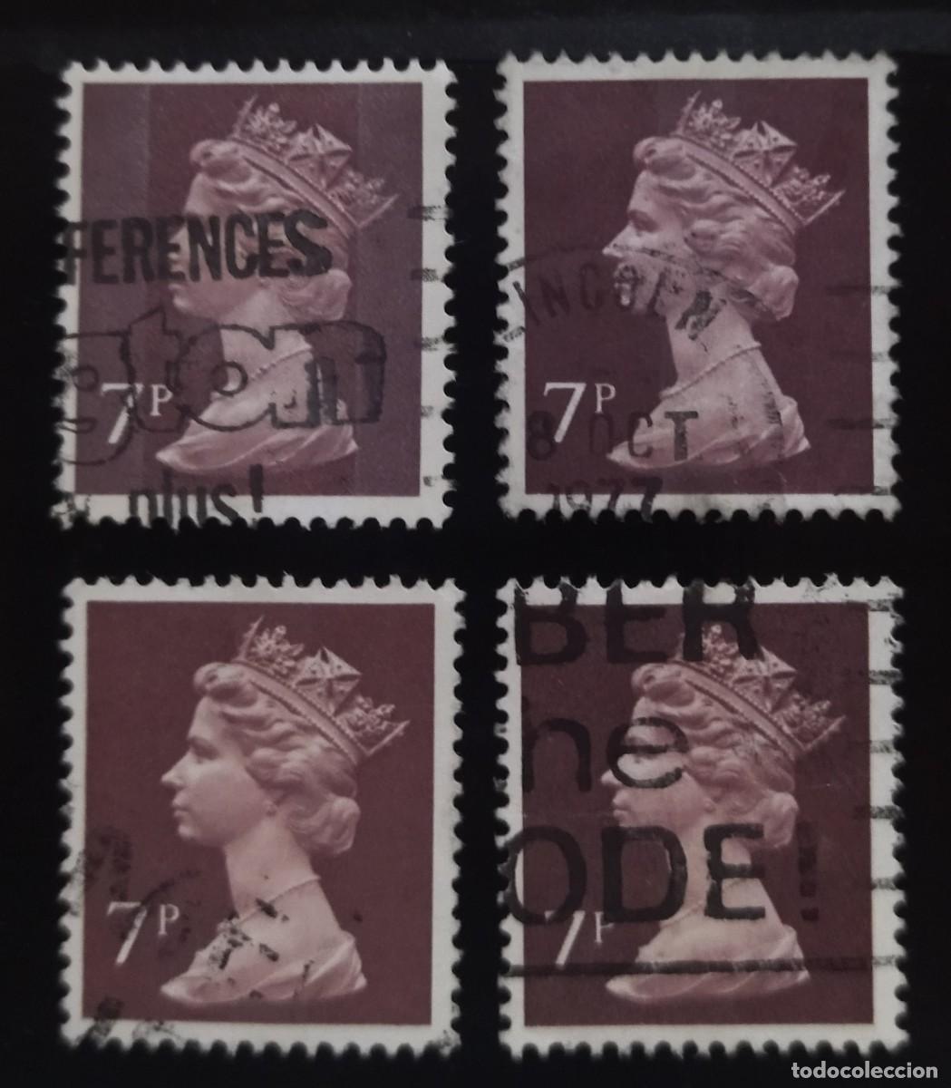 Sellos: GRAN BRETA&Ntilde;A Isabel II. 7 P Variantes - Mach&iacute;n. USADO.