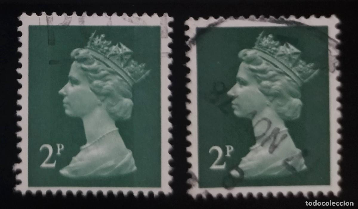Sellos: GRAN BRETA&Ntilde;A Isabel II. 2 P Variantes - Mach&iacute;n. USADO.