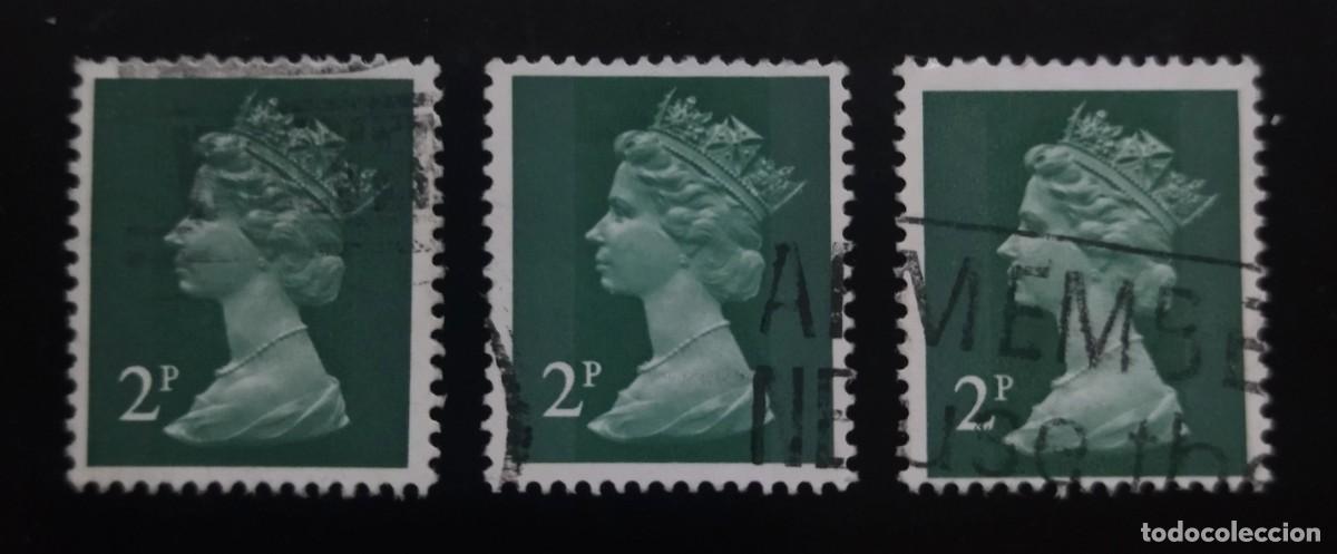 Sellos: GRAN BRETA&Ntilde;A Isabel II. 2 P Variantes - Mach&iacute;n. USADO.