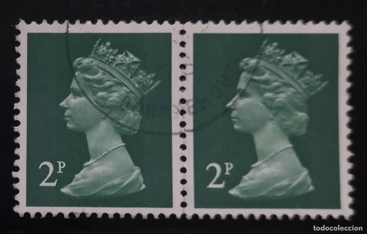 Sellos: GRAN BRETA&Ntilde;A Isabel II. 2 P Pareja - Mach&iacute;n. USADO.