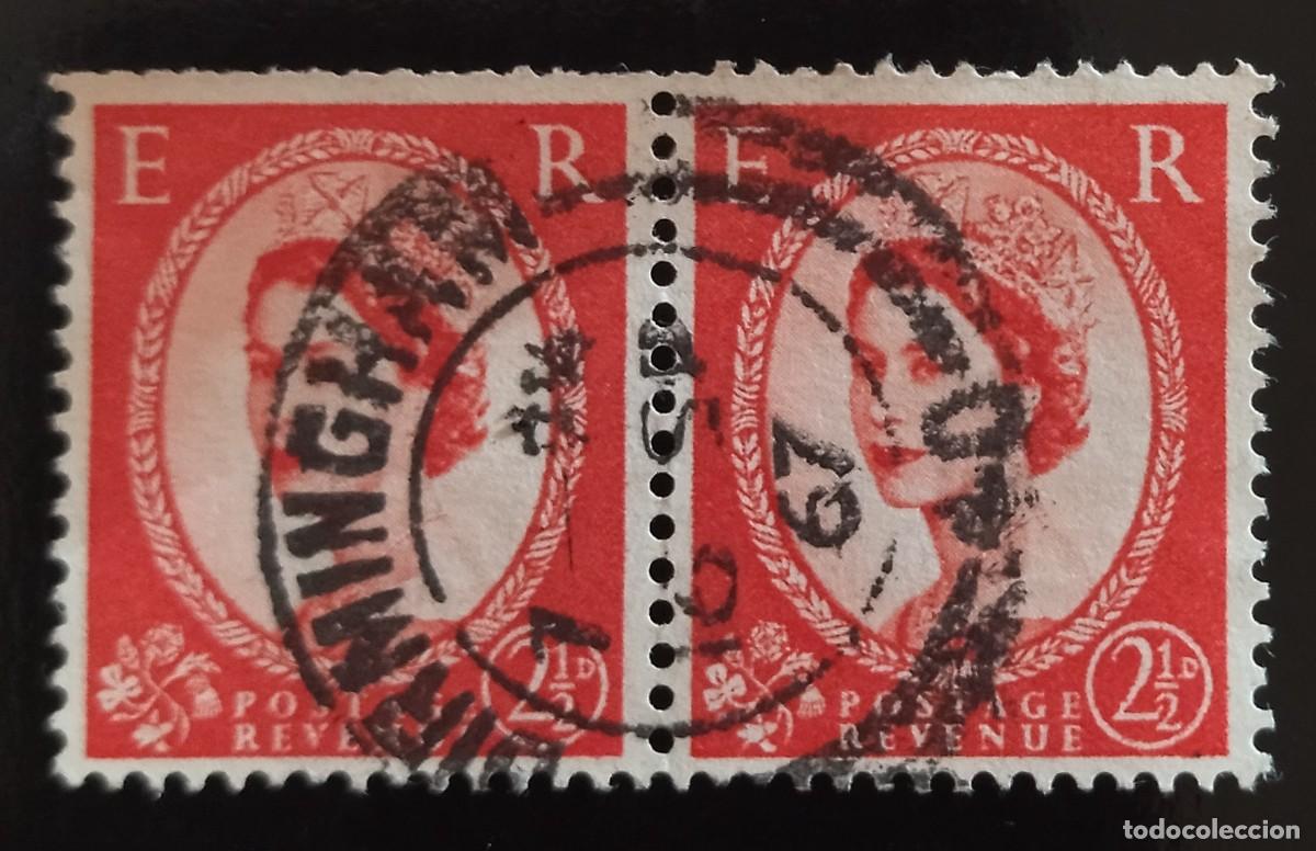 Sellos: GRAN BRETA&Ntilde;A 1952 Isabel II. 2 &frac12; P. FECHADOR BIRMINGHAM 1967 - PAREJA USADA.