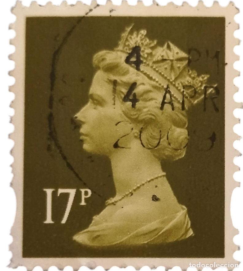 Sellos: GRAN BRETA&Ntilde;A 1990 Isabel II. 17 P - Mach&iacute;n. USADO.