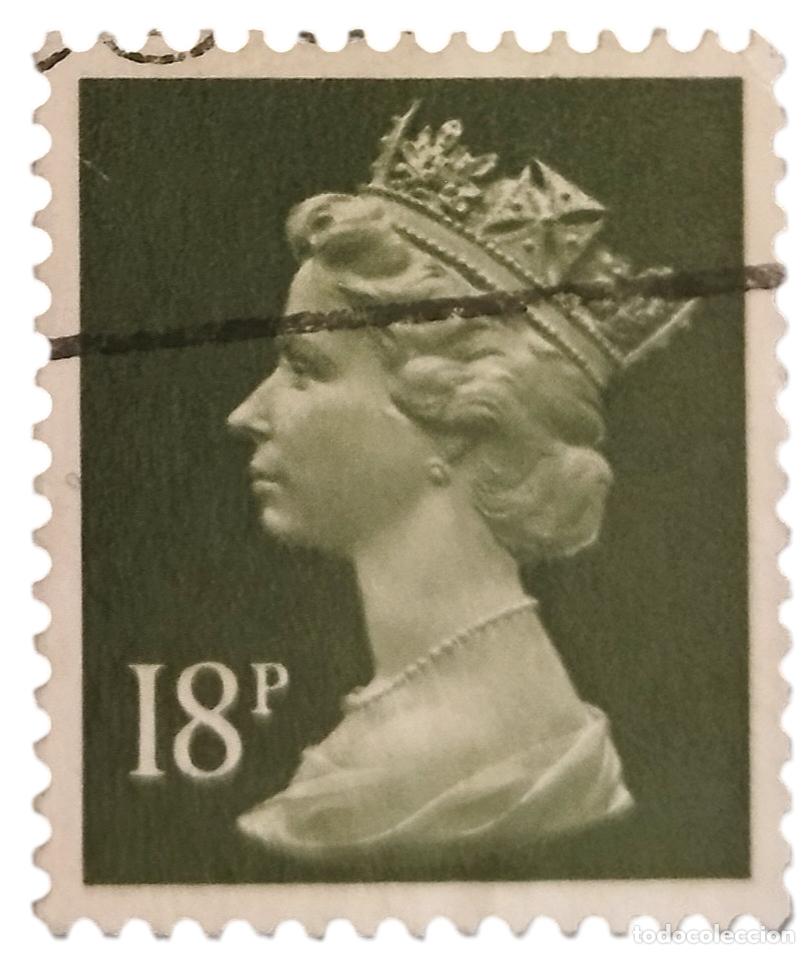 Sellos: GRAN BRETA&Ntilde;A 1988 Isabel II. 18 P - Mach&iacute;n. USADO.