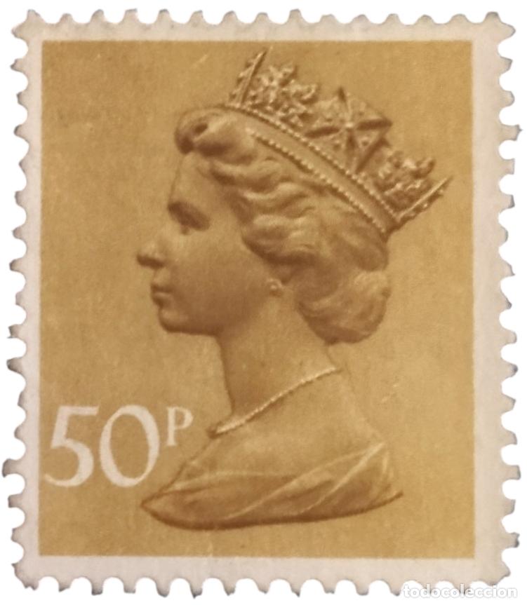 Sellos: GRAN BRETA&Ntilde;A 1980 Isabel II. 50 P - Mach&iacute;n. USADO.