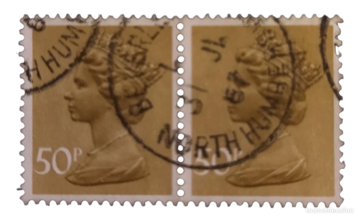 Sellos: GRAN BRETA&Ntilde;A 1987 Isabel II. 50 P - Mach&iacute;n. USADO.
