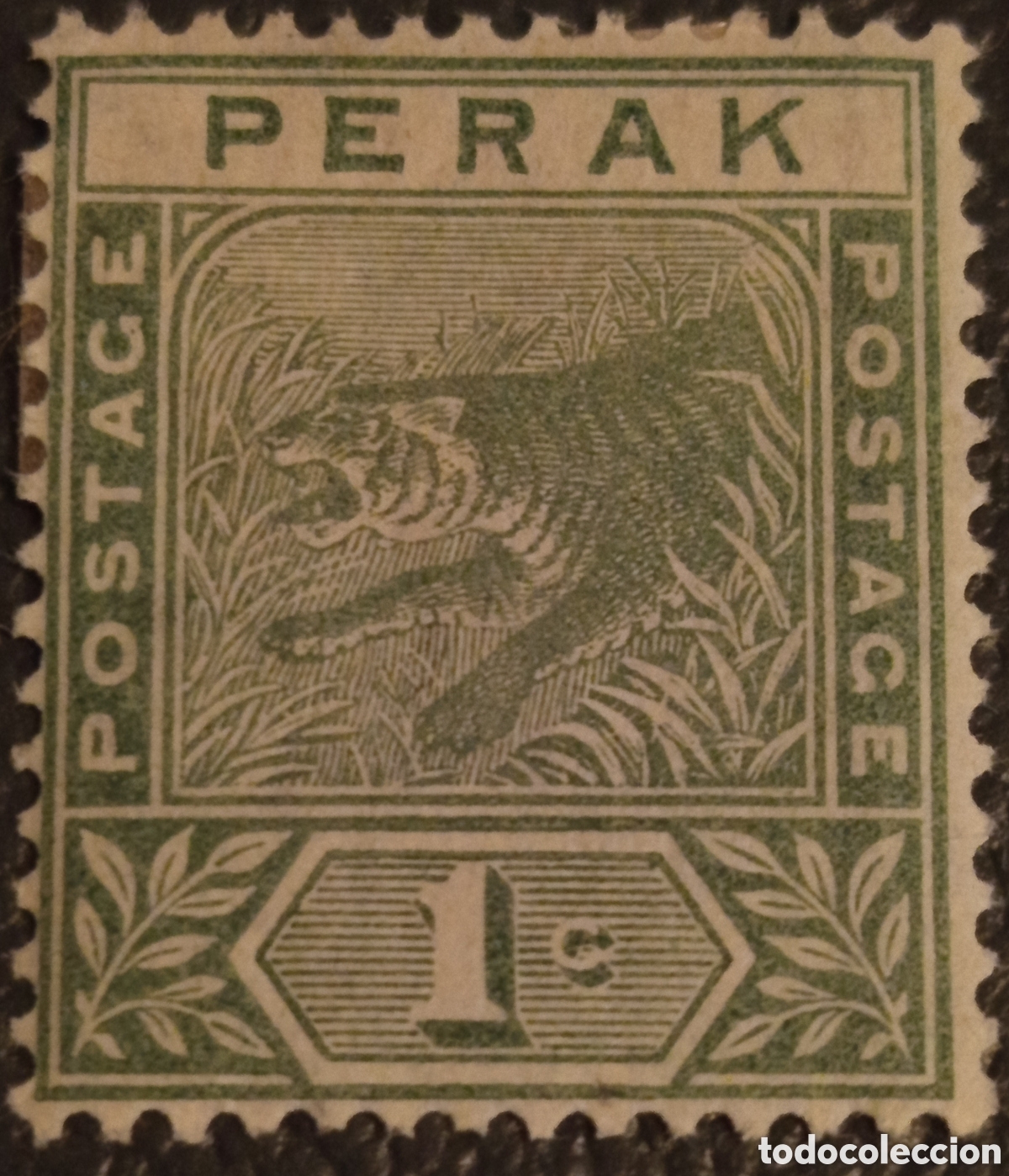 Sellos: Sello Perak 1892, 1 Centavo Verde, Tigre - Cat. SG #61, Scott #61 MH