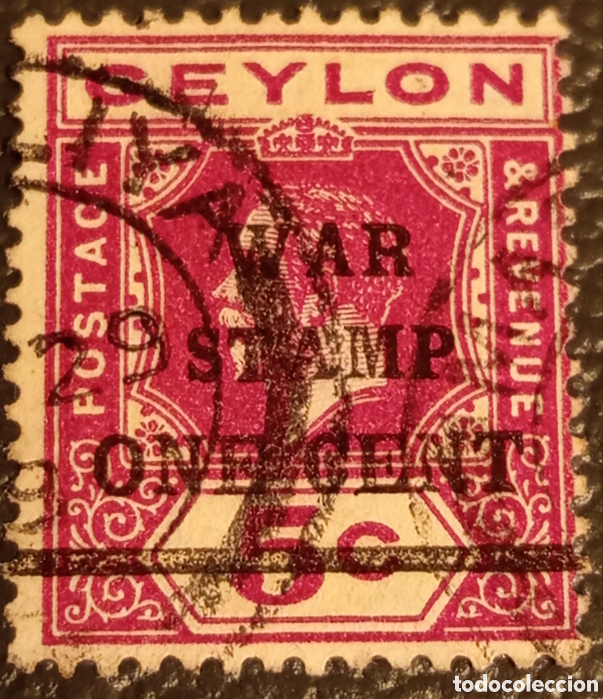 Sellos: CEIL&Aacute;N/SRI LANKA; SELLO DE GUERRA DE 1918, UN CENTAVO