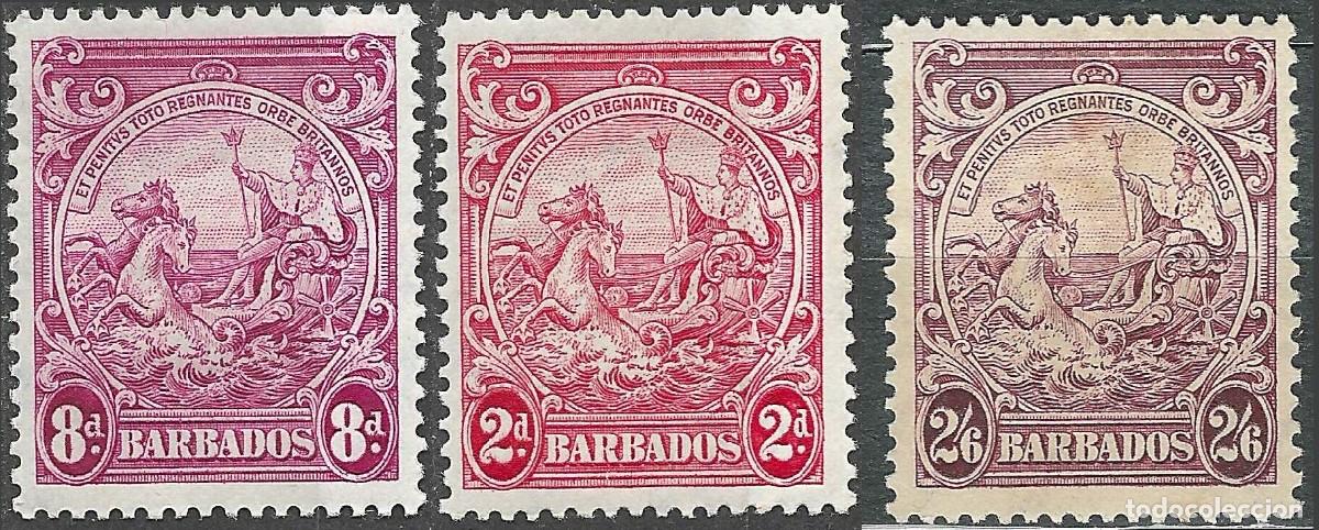 Sellos: BARBADOS/1938-47/MH/SC#195B, 199A, 201/SEAL OF THE COLONY / CABALLOS/ SET PARCIAL
