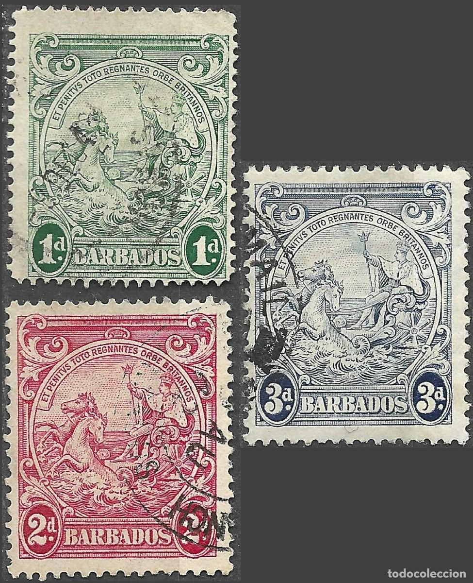 Sellos: BARBADOS/1938-47/USED/SC#194A, 195A, 197A/SEAL OF THE COLONY / CABALLOS/ SET PARCIAL