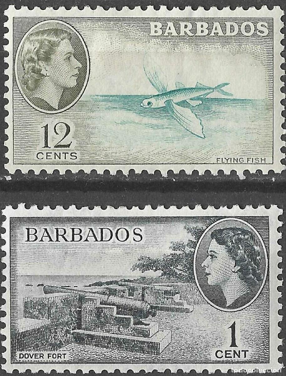 Sellos: BARBADOS/1953-7/MH/SC#235, 242/ REINA ELIZABETH II/ QEII / PAISAJE/ SET PARCIAL