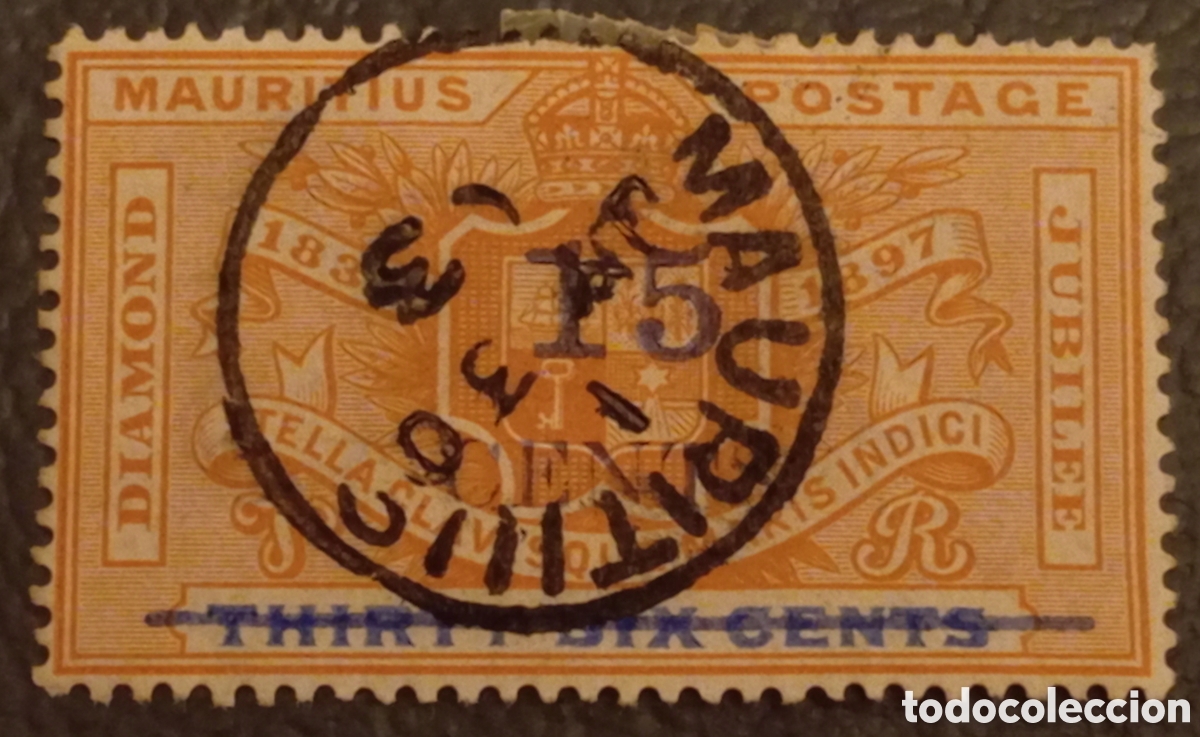 Sellos: Mauritius 1898 - Diamond Jubilee 15c on 36c - Usado (SG #135 / Scott #112)