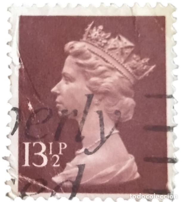 Sellos: GRAN BRETA&Ntilde;A 1980. ISABEL II 13 &frac12; P - MACH&Iacute;N. USADO.