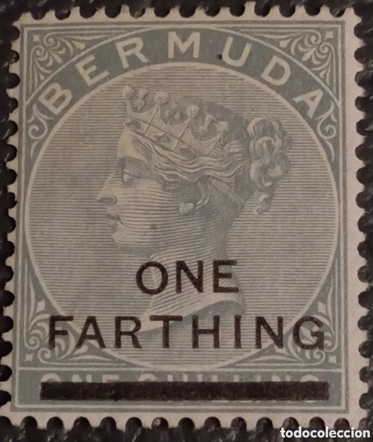 Sellos: 1901 Bermuda - Reina Victoria - &rdquo;One Farthing&rdquo; sobre 1s Gris - Cat. Scott #26 - MH