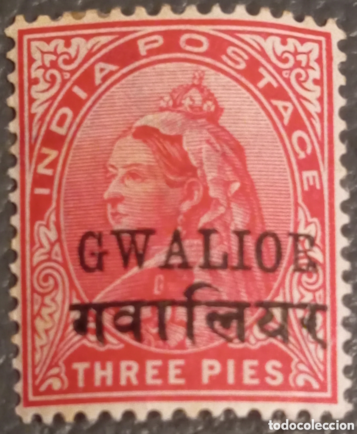 Sellos: India Gwalior 1899 &ndash; Reina Victoria 3 Pies &ndash; Cat&aacute;logo Michel Nr. 29 MH
