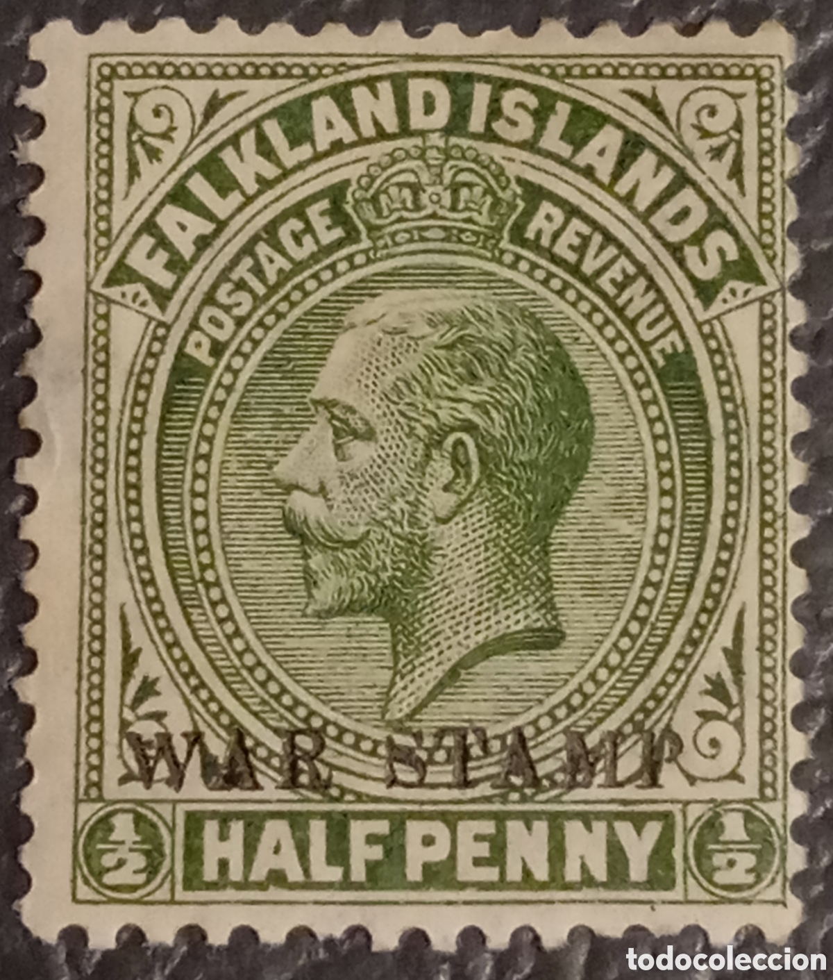 Sellos: Falkland Islands 1918 - George V &rdquo;WAR STAMP&rdquo; 1/2d Green - SG 70 / Scott MR1 - MH