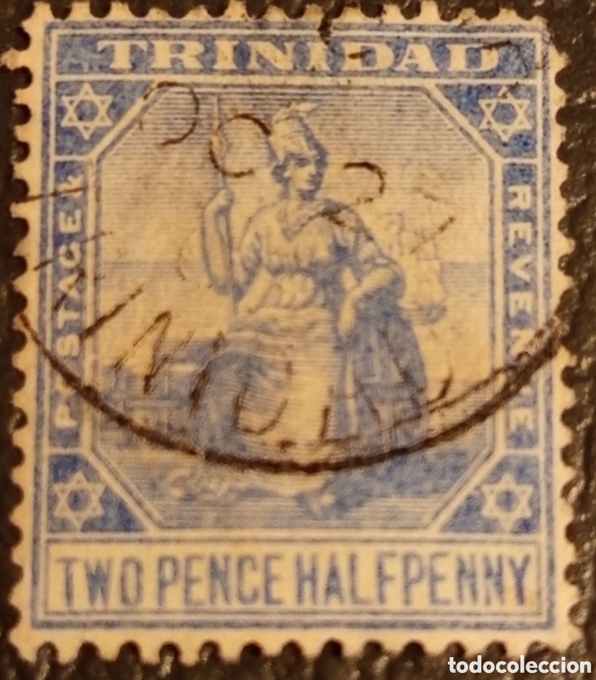 Sellos: Trinidad 1909 - Sello Britannia 2&frac12;d Azul - Usado (Scott #107 / SG #148)