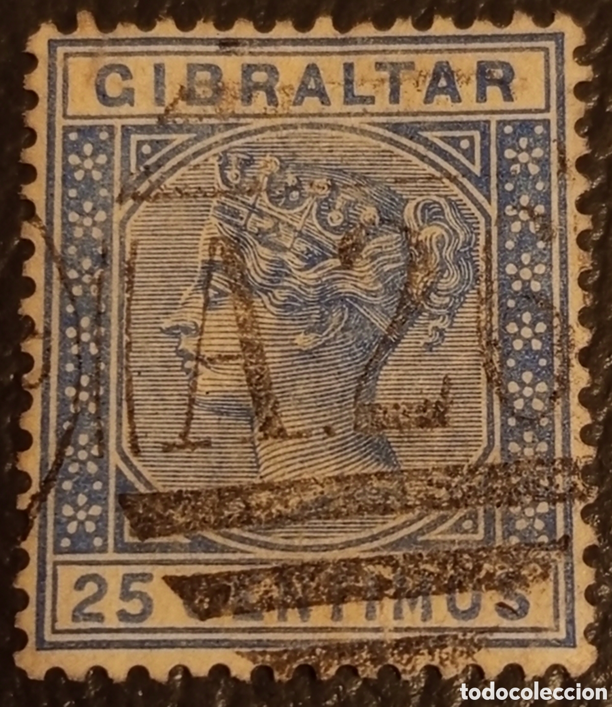 Sellos: Sello Gibraltar 1889 - Reina Victoria 25 c&eacute;ntimos Azul (Scott #32 / SG #26) Usado