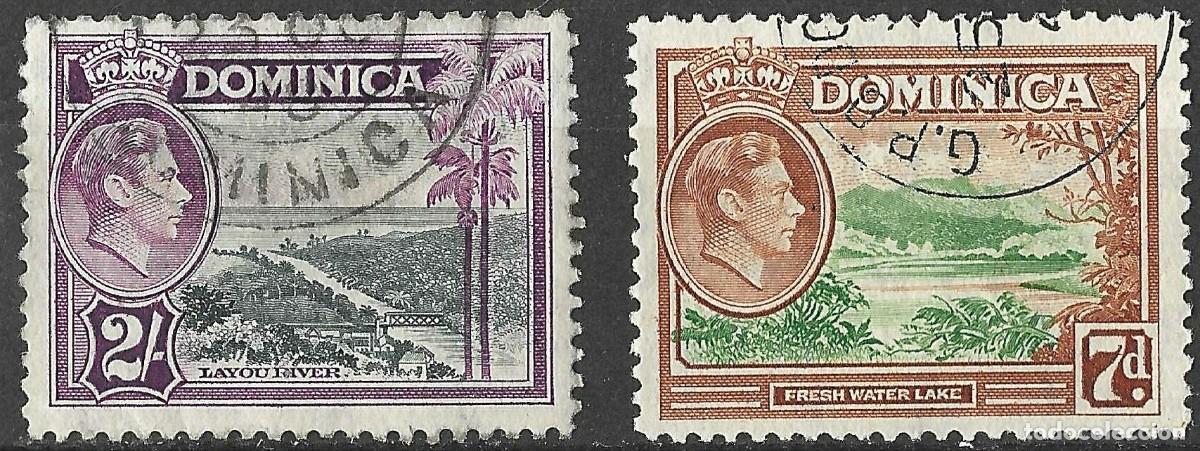 Sellos: DOMINICA/1938-47/MH/SC#97-8, 101/ REY JORGE VI / KGVI / PAISAJE/ SET PARCIAL