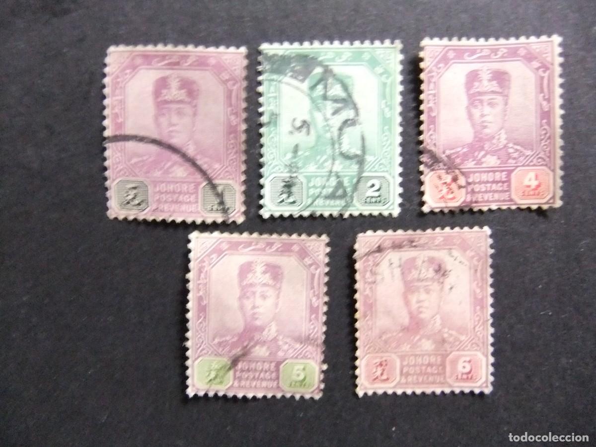 Sellos: 43 JOHORE MALAYSIA 1921 1937 / SULTAN IBRAHIM sin bigote / YVERT 85 + 86A + 88 + 89 + 90 FU