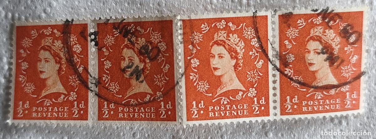 Sellos: USADOS - GB - Reina Elizabeth II 1952-54 1/2 d - Yvert 262 - Bloque de Cuatro