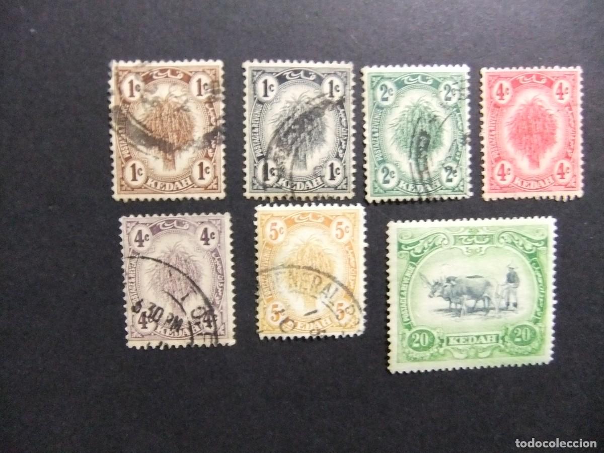 Sellos: 43 KEDAH MALAYSIA 1921 1936 / ARROZAL y CAMPESINO con BUEYES / YVERT 23 - 25 + 28 - 30 + 34 MH FU