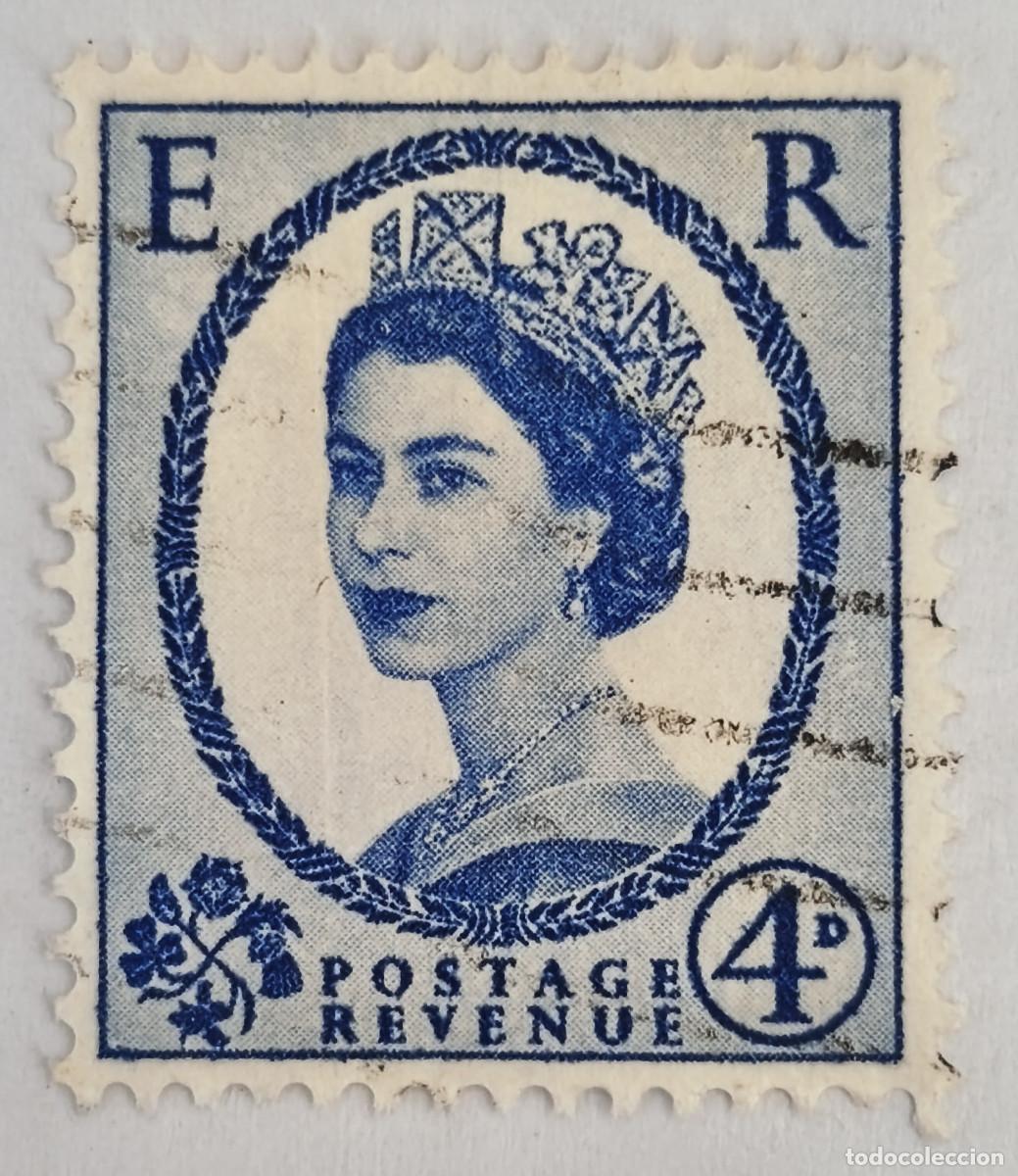 Sellos: USADOS - GB - Reina Elizabeth II 1955-72 4 d - Yvert 292